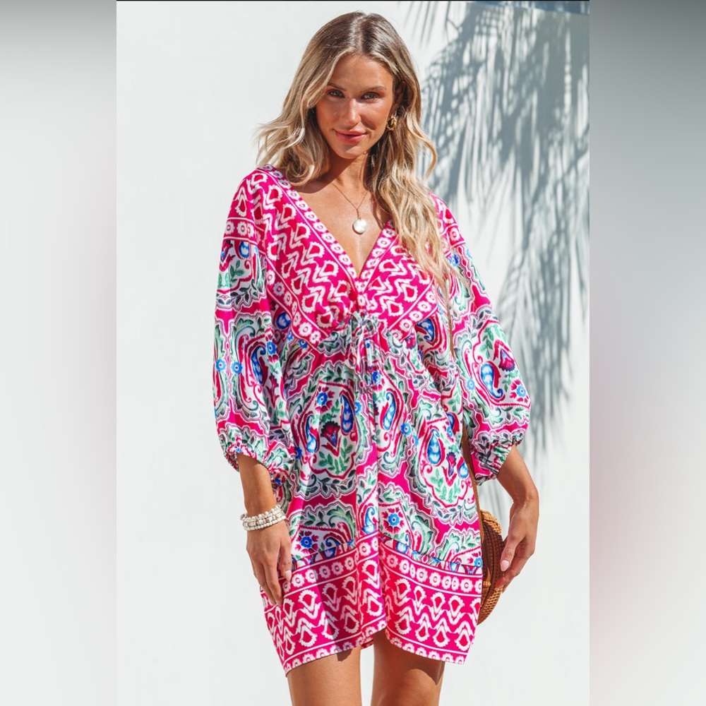 Cupshe Pink and Blue Patterned Mini Dress